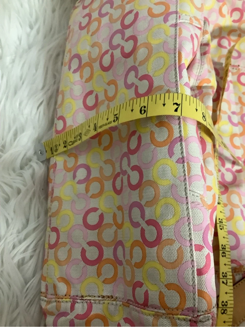 Coach Op Art Large Tote Bag Coated Canvas Leather  Shoulder pink/yellow